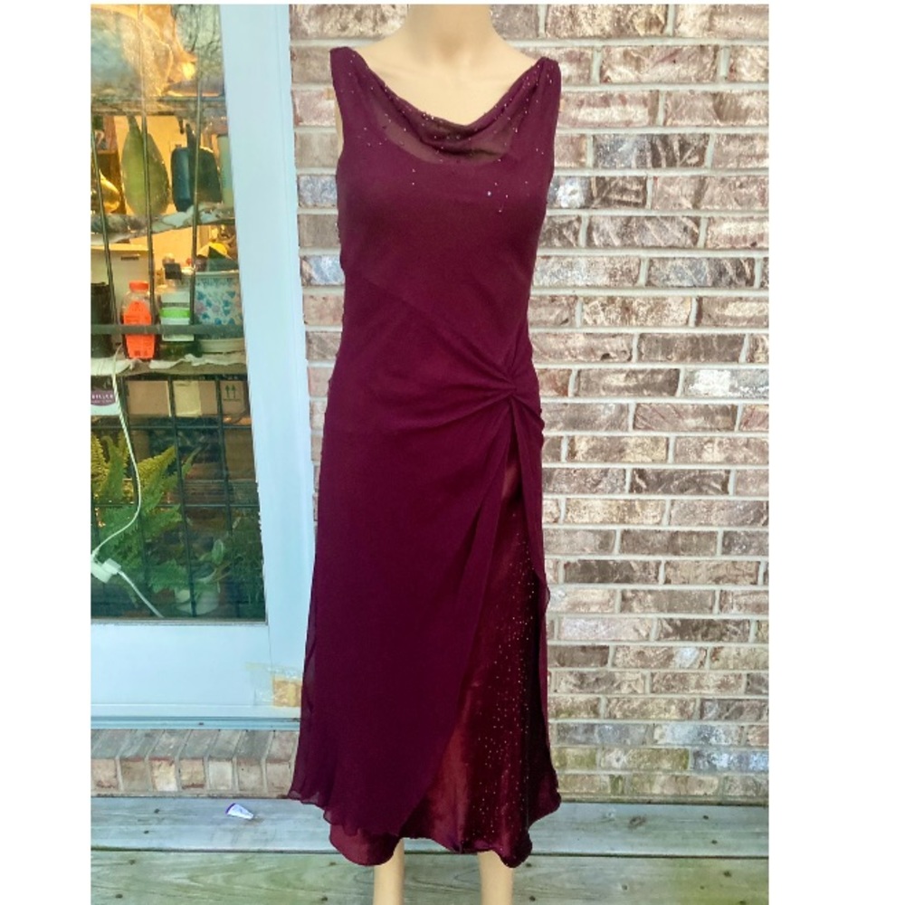 Vintage 90s Beaded Draped Burgundy Prom Formal Gown Dress